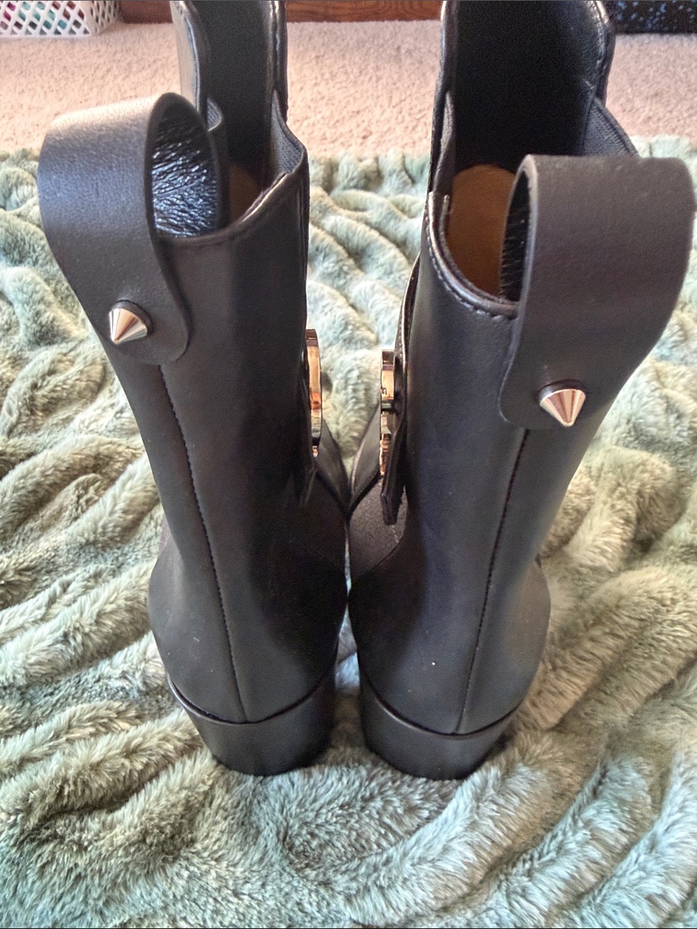 Christian Louboutin Black Mid-Calf Leather Heeled Boots - Picture 3 of 7